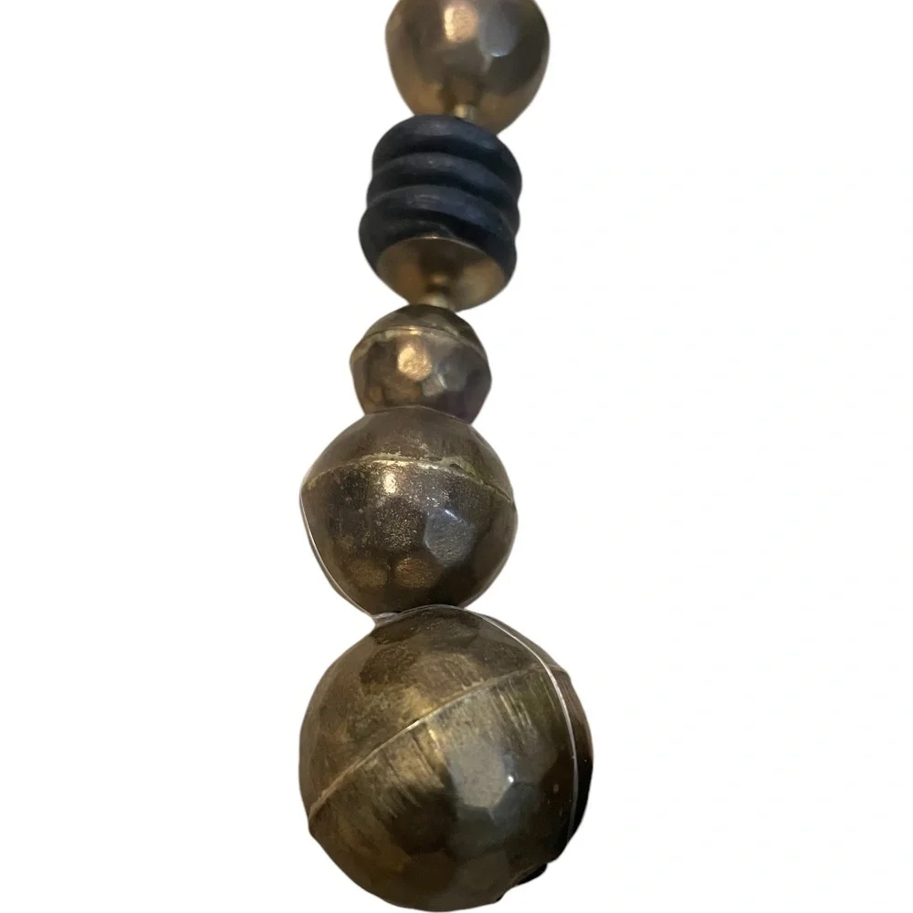 Handmade Two Tones Wood & Brass Chunky‎ Black & Gold Bulky Beads Necklace